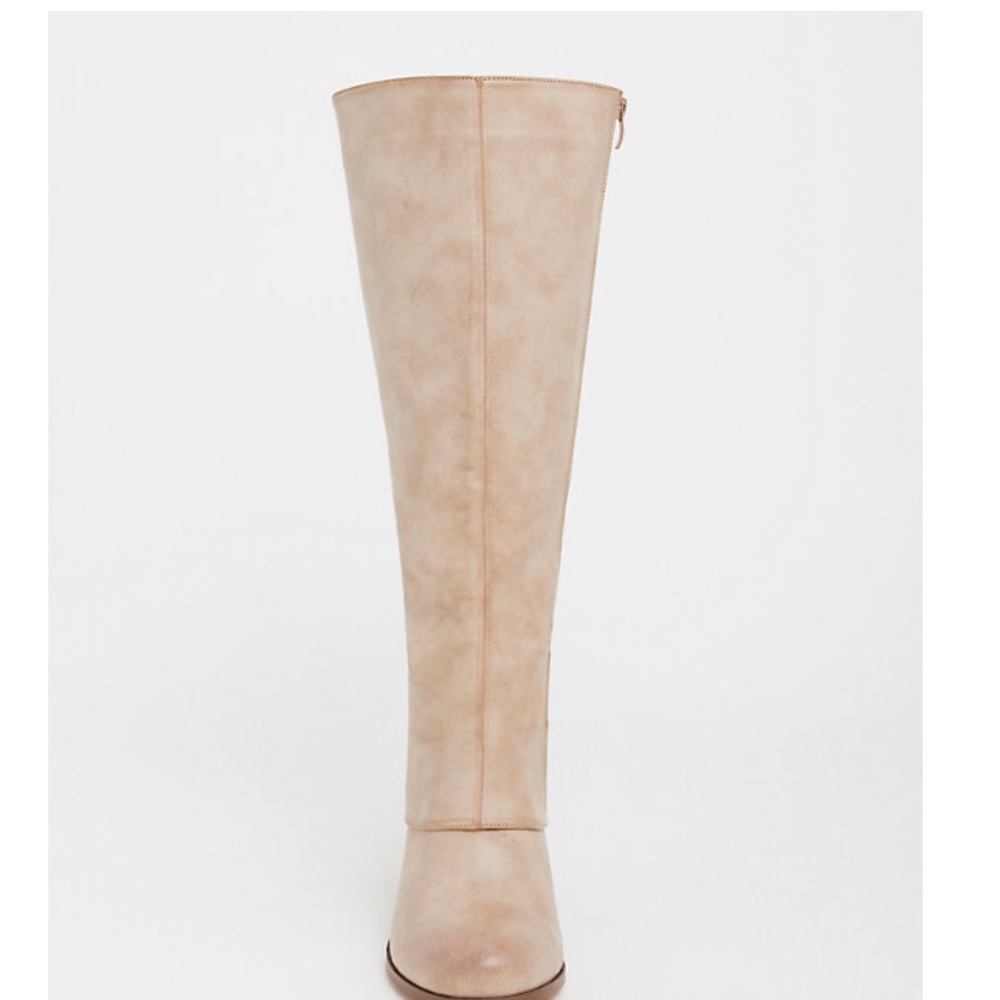 TORRID faux leather tan lattice knee high boots - Picture 3 of 7